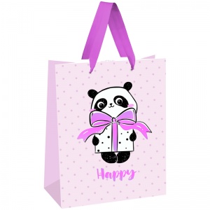 Пакет подарочный 26x32x12см MESHU "PandaGift_Pink", отд. фольгой, матовая ламинация (MS_45822), 12шт.
