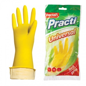 Перчатки резиновые Paclan Practi Universal, с хлопковым напылением, размер 8 (М), желтые, 1 пара (407117/407601), 100 уп.