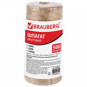 Шпагат джутовый полированный 1,2 кТекс Brauberg, 500м в бобине (605008), 12шт.