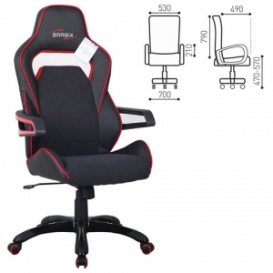 Кресло игровое Brabix "Nitro GM-001", ткань/экокожа черная, вставки красные, пластик