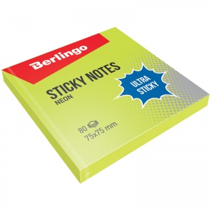Стикеры (самоклеящийся блок) Berlingo Ultra Sticky, 75x75мм, зеленый неон, 80 листов (LSn_39201)