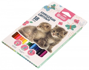 Карандаши цветные 18 цветов schoolФОРМАТ "Пушистые котята" (d=2.65мм, 6гр), 8 уп.