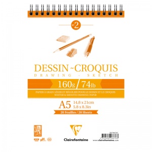 Блокнот для зарисовок А5, 35л Clairefontaine "Dessin croquis" (160 г/кв.м, на спирали) (96676C)