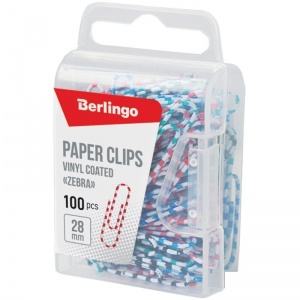 Скрепки Berlingo "Зебра" (28мм, цветные) пластиковая упаковка, 100шт. (DBs_28140)