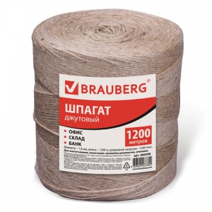 Шпагат джутовый полированный 1,2 кТекс Brauberg, 1200м в бобине (600396)