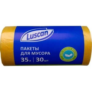 Пакеты для мусора 35л, Luscan (48х58см, 8мкм, желтые) ПВД, 30шт. в рулоне