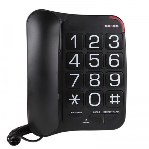 Проводной телефон teXet TX-201, крупные клавиши, черный