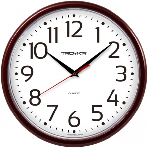 Часы настенные аналоговые Troyka 91931912, бордовая рамка, 23x23x3см