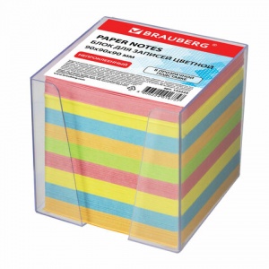 Блок-кубик для записей Brauberg, 90x90x90мм, цветной, прозрачный бокс (122225)