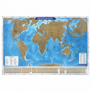 Настенная политическая карта мира Brauberg "Путешествия" (масштаб 1:37.5 млн, стираемая) 860х600мм, в тубусе