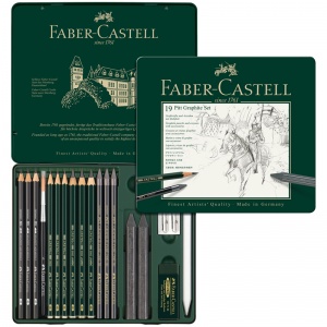 Набор чернографитных (простых) карандашей Faber-Castell Pitt Graphite, 19 предметов, метал.коробка (112973)