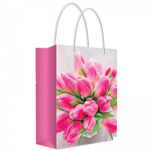 Пакет подарочный ламинированный 22x31x10см Русский дизайн "Розовые тюльпаны" (37309)