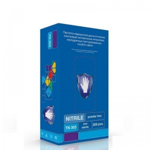 Перчатки одноразовые нитриловые смотровые S&C TN303, нестерильные, неопудренные, голубые, размер XL, 100 пар в упаковке