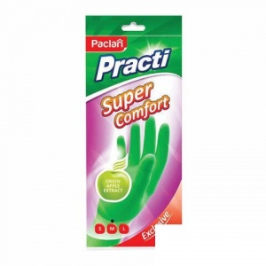 Перчатки резиновые Paclan Super Comfort, с хлопковым напылением, аромат яблока, размер M, зеленые, 1 пара, 3 уп. (407154)