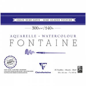 Альбом для акварели 180x240мм, 25л Clairefontaine "Fontaine Demi-satin" (300 г/кв.м, горяч. пресс., полу-сатин) (96405C)