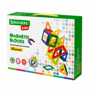 Конструктор магнитный Brauberg Kids BIG Magnetic Blocks-42, 42 детали (663846)