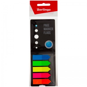 Клейкие закладки пластиковые Berlingo "Стрелки", 5 цветов неон по 25л., 42x12мм, в картонной книжке (LSz_44111)