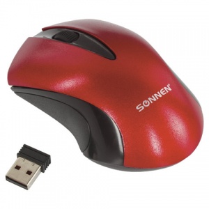 Мышь оптическая беспроводная Sonnen M-661R, USB, 1000 dpi, 2 кнопки + 1 колесо-кнопка, красная, 40шт.
