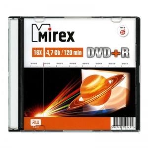 Оптический диск DVD+R Mirex 4.7Gb, 16x, slim case, 1шт.