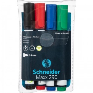 Набор маркеров для досок Schneider Maxx 290 (круглый наконечник, 2-3мм, 4 цвета) 4шт. (129094)