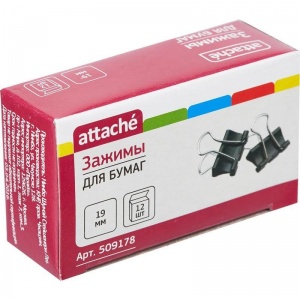 Зажимы для бумаг металлические Attache (19мм, до 80 листов, черные) картонная упаковка, 12шт., 12 уп.