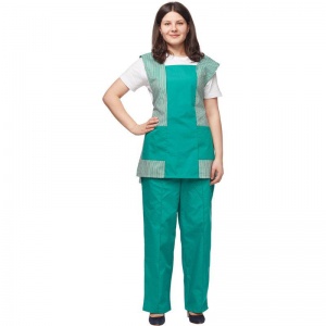 Униформа Костюм женский «Карина» фартук-сарафан/брюки, зеленый (размер 48-50, рост 158-164)