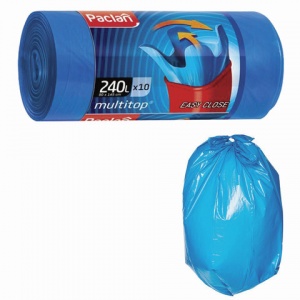 Пакеты для мусора 240л, Paclan Multitop (90х145см, 40мкм) ПВД, 10шт. в рулоне, с завязками (134451)