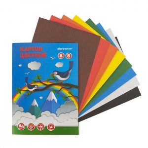 Картон цветной немелованный SchoolФОРМАТ (8 листов, 8 цветов, А4, 190 г/кв.м) в папке