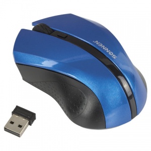 Мышь оптическая беспроводная Sonnen WM-250Bl, USB, 1600 dpi, 3 кнопки + 1 колесо-кнопка, синяя, 60шт.