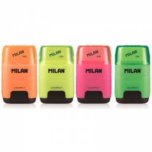 Ластик-точилка Milan Compact Fluo, натуральный каучук, разные виды, 1шт.