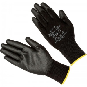 Перчатки защитные нейлоновые с полиуретановым покрытием, черные, размер 8 (M), 1 пара