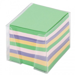 Блок-кубик для записей Офисмаг, 90x90x90мм, цветной, прозрачный бокс (127799), 12шт.