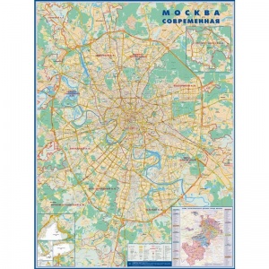 Настенная административная карта Москвы с каждым домом (масштаб 1:34 000, ламинация)