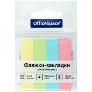 Клейкие закладки бумажные OfficeSpace, 4 цвета пастель, 50x12мм (SN25_21801), 96 уп.