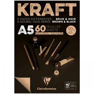 Блокнот для зарисовок А5, 60л Clairefontaine "Kraft" (90 г/кв.м, верже, черный/крафт, склейка) (975817C)