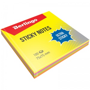 Стикеры (самоклеящийся блок) Berlingo Ultra Sticky, 75x75мм, 4 цвета неон, 100 листов (LSn_39602)