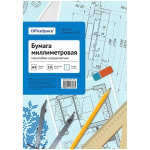 Бумага миллиметровая OfficeSpace (А4) голубая сетка, пачка 10л. (10БМг4п_9707)
