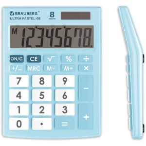 Калькулятор настольный Brauberg Ultra Pastel-08-LB (8-разрядный) голубой (250513), 40шт.