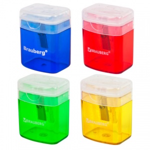 Точилка ручная пластиковая Brauberg OfficeBox (1 отверстие, с контейнером и крышкой, прямоугольная) (222494)