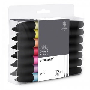 Набор маркеров художественных двусторонних Winsor&Newton "Pro", пулевидный/скошенный, 2мм/7мм, 12 цветов+1 блендер (290138)