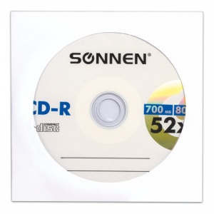 Оптический диск CD-R Sonnen 700Mb, 52x, бумажный конверт, 1шт. (512573)
