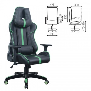 Кресло игровое Brabix "GT Carbon GM-120", две подушки, экокожа черная/зеленая, пластик (531929)