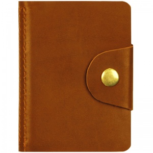 Визитница карманная OfficeSpace (на 18 визиток, натур.кожа, 100х70мм, на кнопке) светло-коричневый (312567), 50шт.