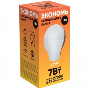 Лампа светодиодная Старт ECO LED (7Вт, E27, грушевидная) теплый белый, 10шт. (ECO LED GLS E27 7W30)