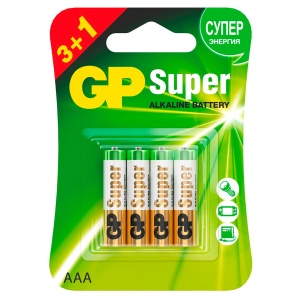 Батарейка GP Super AAA/LR03 (1.5 В) алкалиновая (блистер, 4шт.) 4 уп. (24A3/1-2CR4)