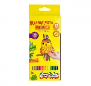 Карандаши цветные 12 цветов Каляка-Маляка Супер-цвета (L=176мм, d=3мм, 6гр) картонная упаковка (КНЗСКМ12), 24 уп.