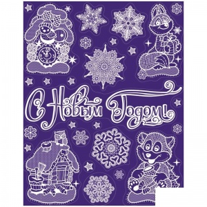 Новогоднее оконное украшение "Зверюшки со снежинками", кружево, 30x38см (STXWG-1077B)