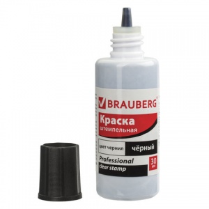 Краска штемпельная Brauberg Professional, clear stamp, 30мл, водная основа, черная (227983)