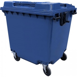 Контейнер-бак для мусора 1100л ТехПолимерЭко, пластик, на 4-х колесах с крышкой, синий