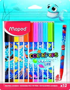 Набор фломастеров 12 цветов Maped Color'Peps Ocean Life (линия 2.8мм, круглый корпус) пакет с европодвесом, 12 уп. (845701)